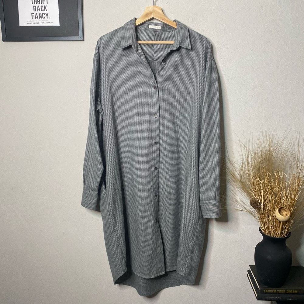 6397 Dress Long Sleeve Button Down Shirt Dress Gray Size S